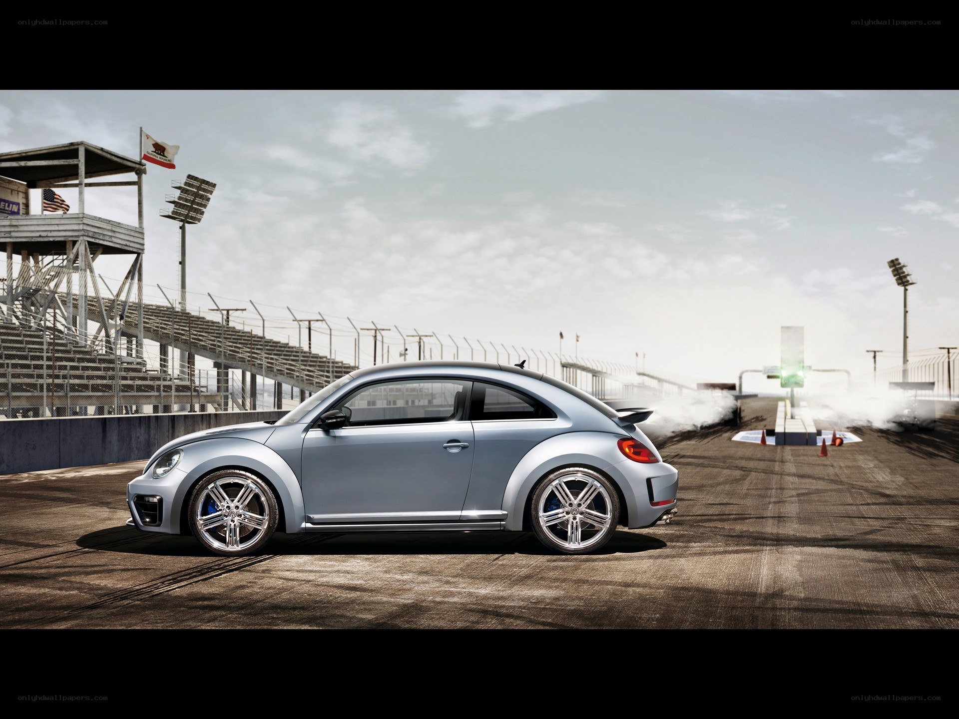 Silver Beetle on a racetrack