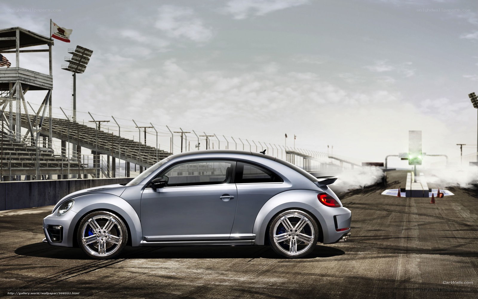 Silver Beetle on a racetrack