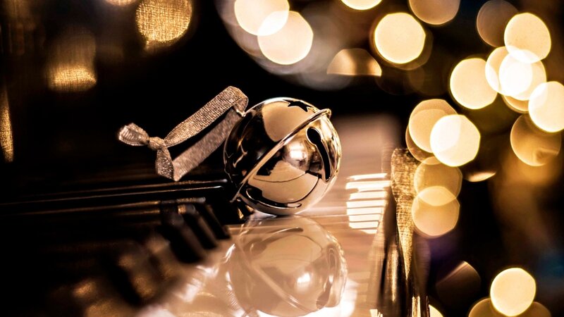 Silver Bell on Piano — Gold, Festive