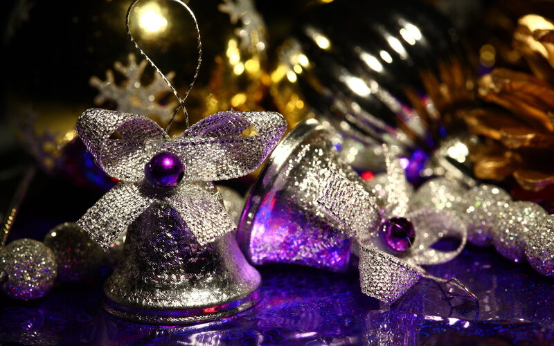 Silver Bell Ornaments — Purple, Festive