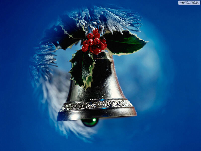 Silver Bell with Holly — Blue, Festive, Winter, Photograph, Holly Berries, Frost, Green Light