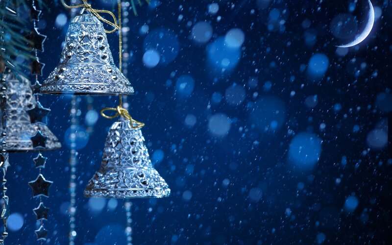 Silver Bells on Tree — Blue, Festive