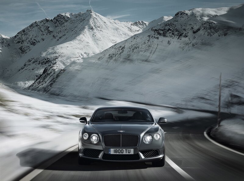 Silver Bentley Car — Gray, Dramatic, Winter, Photograph, Snowy Mountains