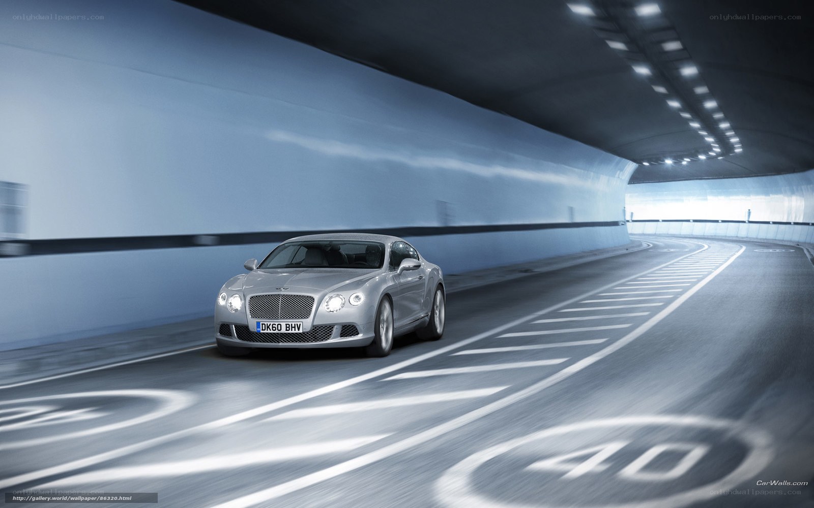 Silver Bentley in tunnel