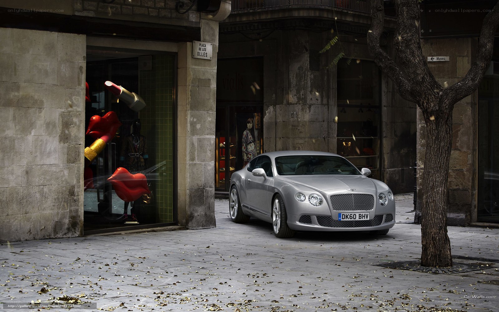 Silver Bentley on city street