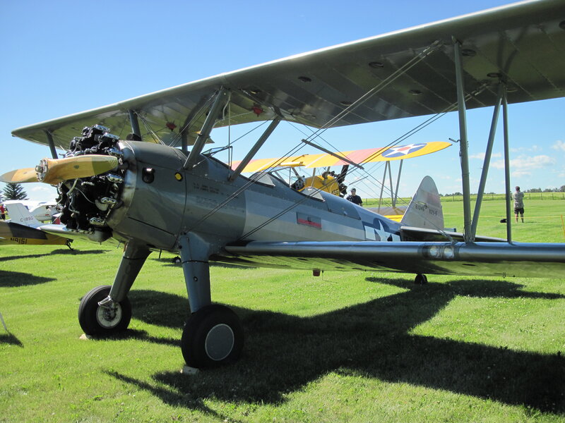Silver Biplane on Grass — Green