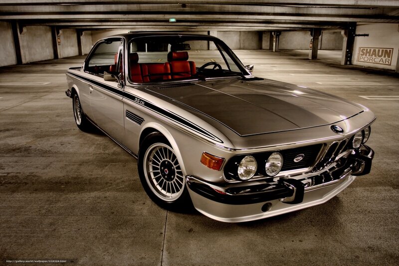 Silver BMW 3.5 CSL in parking garage