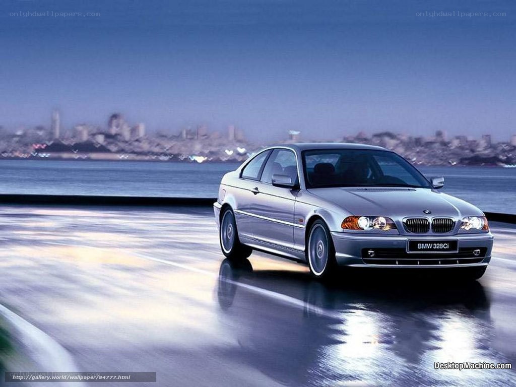 Silver BMW 328Ci on waterfront