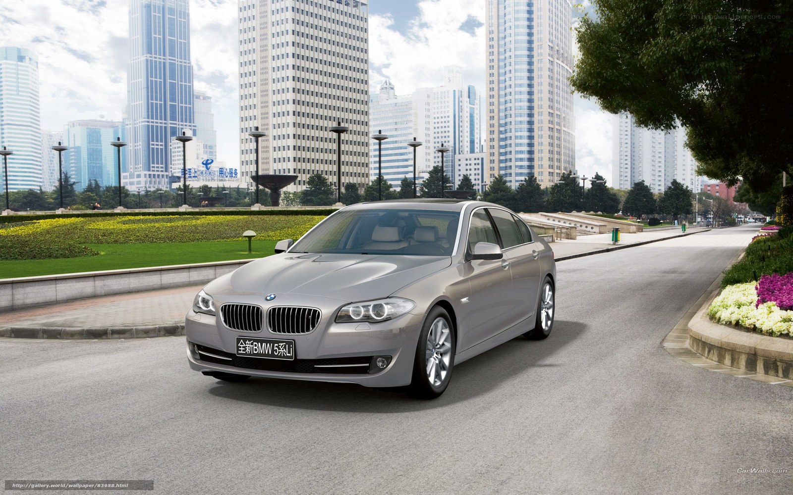 Silver BMW 5 Series in city