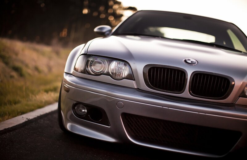 Silver BMW Car — Dramatic, Sunset, Photograph