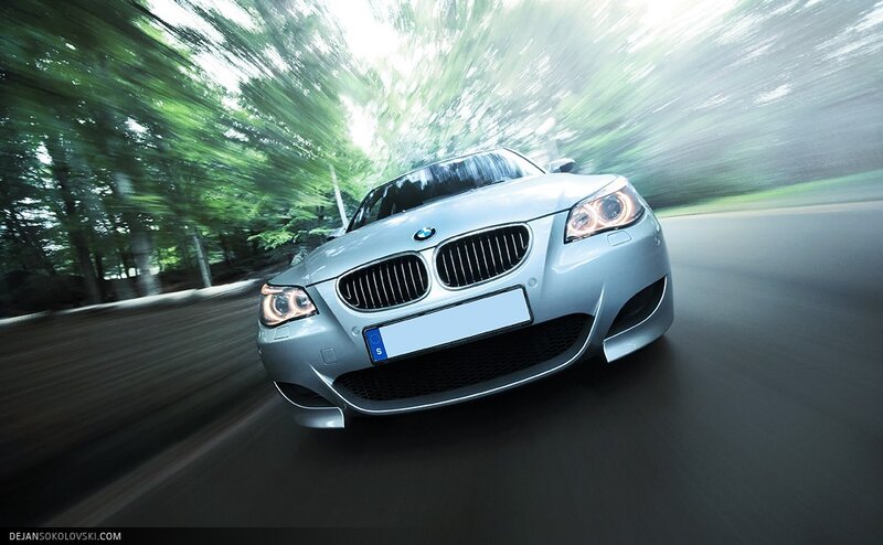 Silver BMW Car — Dynamic, Afternoon, Photograph, Road, Trees