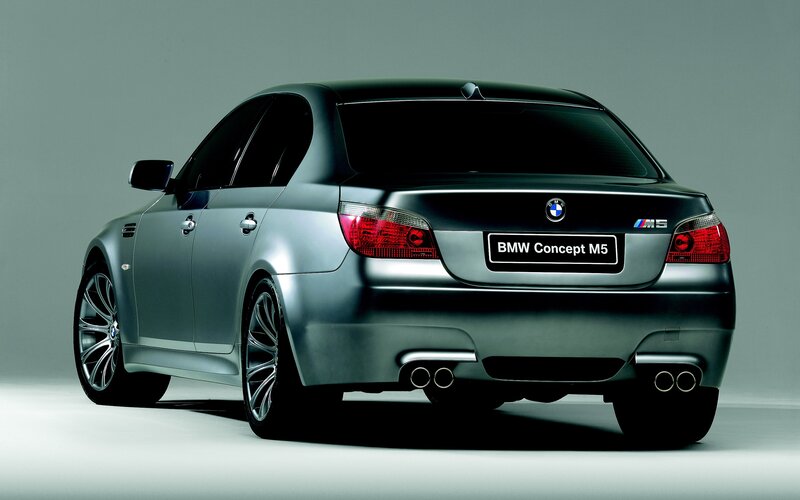 Silver BMW Concept M5 — Gray, Neutral, Photograph, Car, Taillights, Exhaust