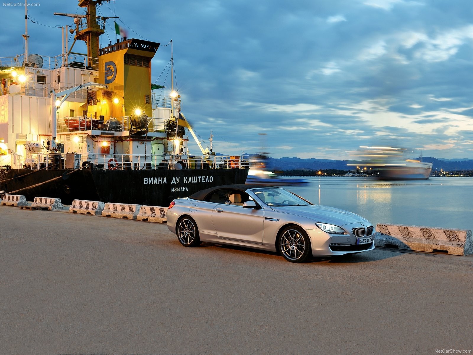 Silver BMW Convertible at Port