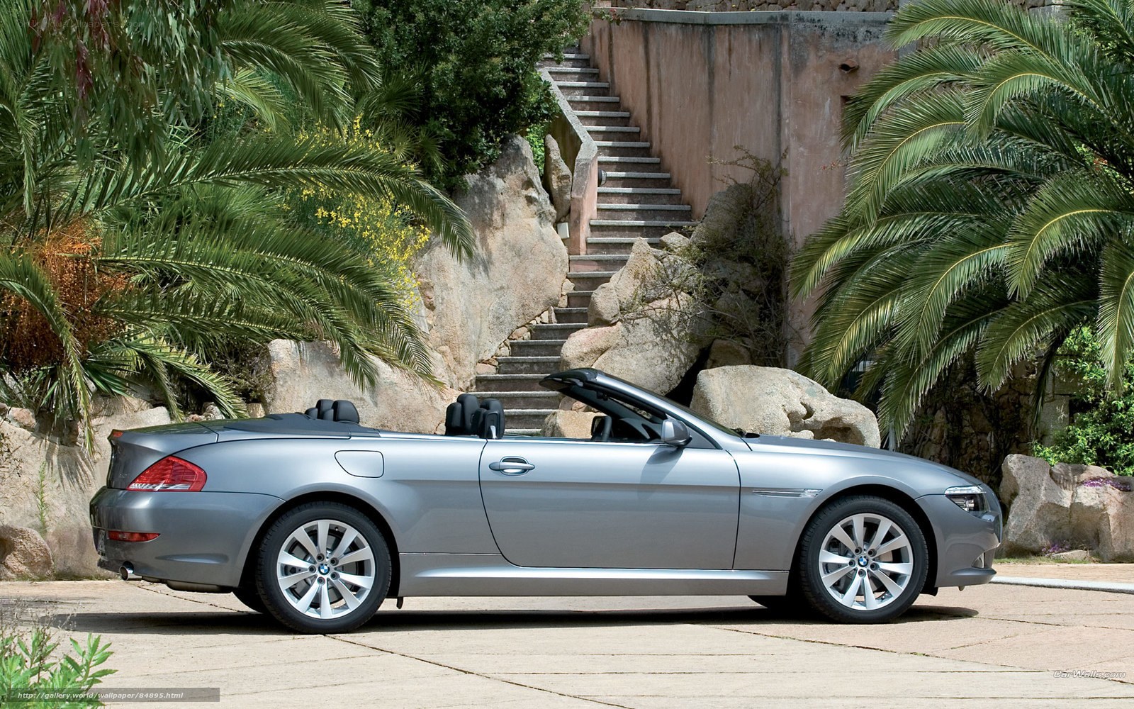Silver BMW convertible in garden