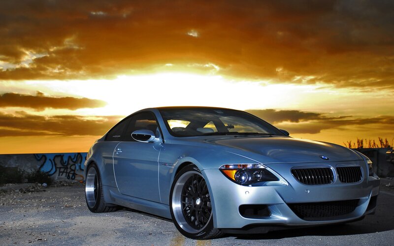 Silver BMW Coupe — Dramatic, Sunset, Photograph, Car, Graffiti Wall