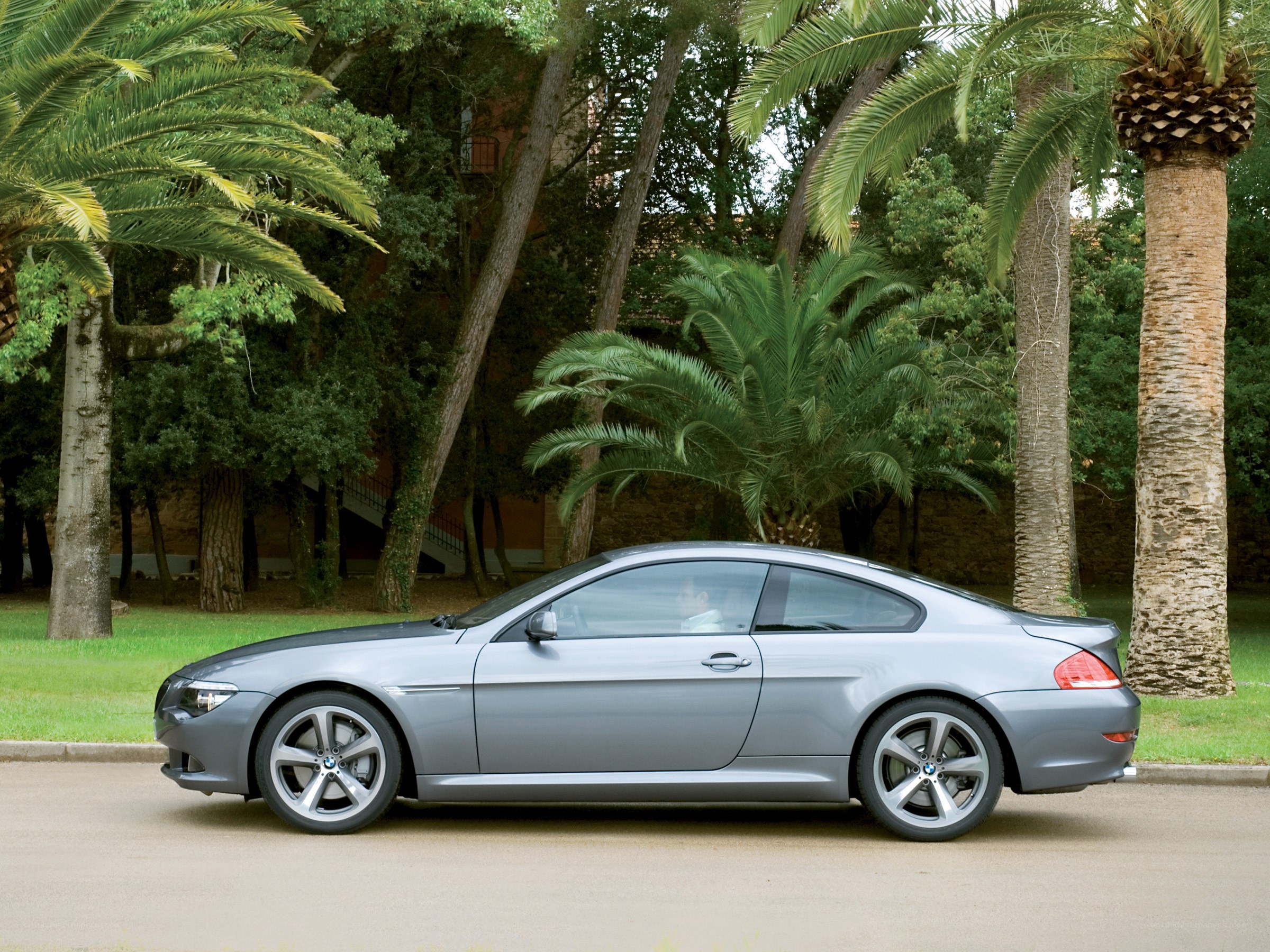 Silver BMW coupe on a road