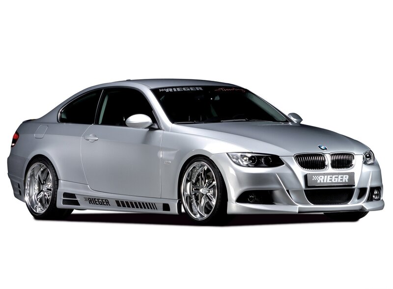 silver bmw coupe with rieger body kit