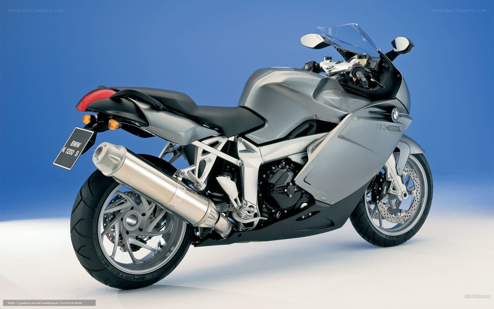 Silver BMW K1200 S motorcycle
