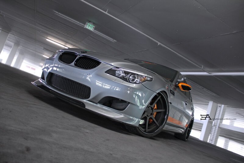 Silver BMW M3 Car — Gray, Dramatic, Photograph, Parking Garage, Headlights