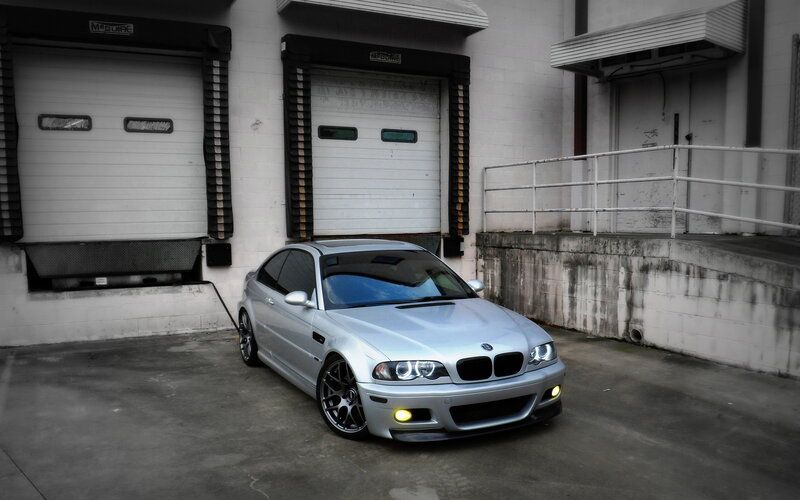 Silver BMW M3 Coupe — Gray, Dramatic, Photograph, Garage Doors