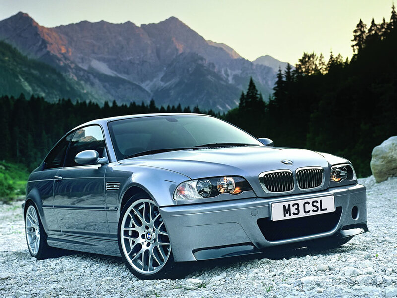 Silver BMW M3 CSL in mountains