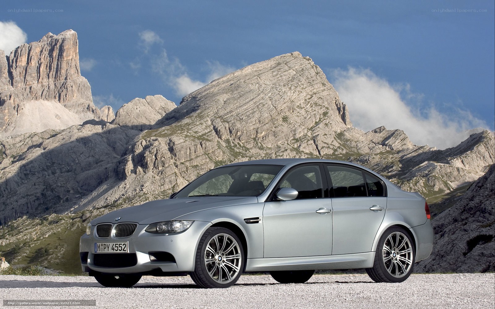 Silver BMW M3 in mountain setting