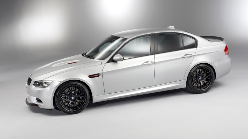 Silver BMW M3 Sedan — Neutral, Photograph, Black Wheels, Rear Spoiler