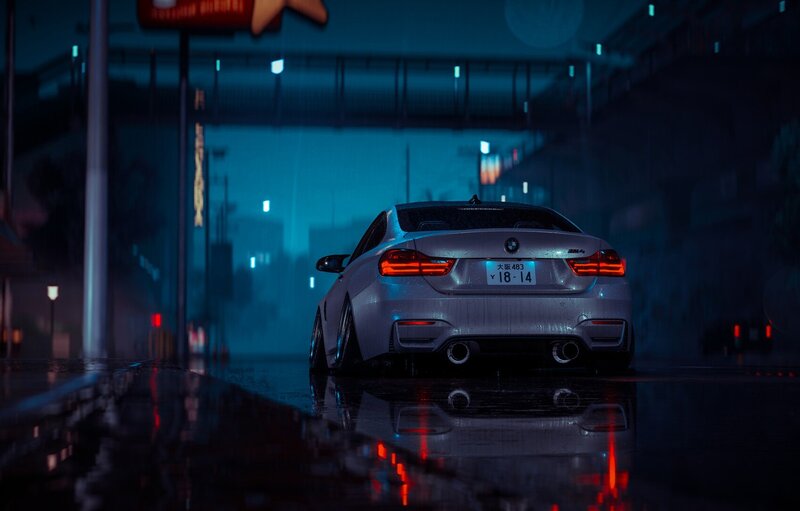 Silver BMW M4 Car — Blue
