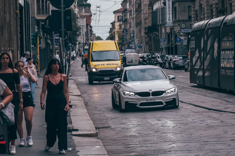 Silver Bmw M4 on Street