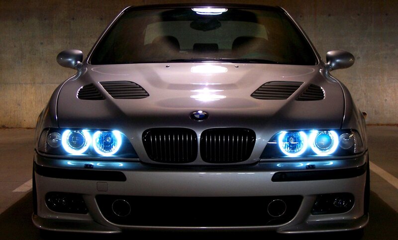 Silver BMW M5 Car — Dramatic, Night