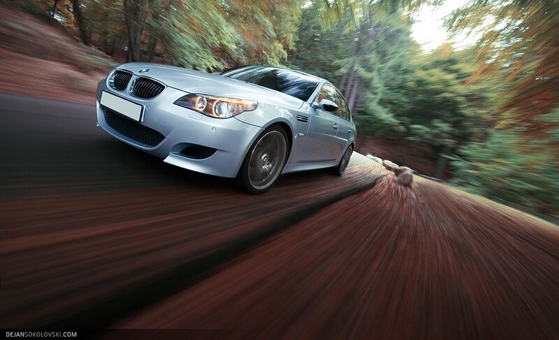 Silver BMW M5 Car — Dynamic, Autumn