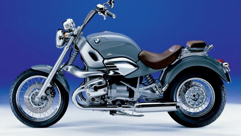 Silver BMW Motorcycle — Gray, Neutral, Photograph, Brown Seat, Chrome Exhaust