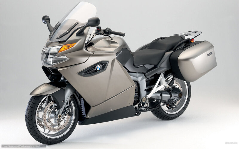 Silver BMW Motorcycle — Gray, Neutral, Photograph, Saddlebags, Windshield, Side Mirrors
