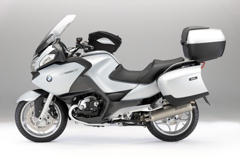 Silver BMW Motorcycle — White, Neutral, Photograph, Saddlebags, Windshield, Exhaust, Black, Gray