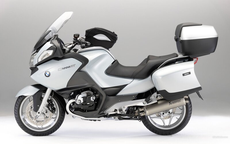 Silver BMW Motorcycle — White, Neutral, Photograph, Saddlebags, Windshield, Exhaust, Black