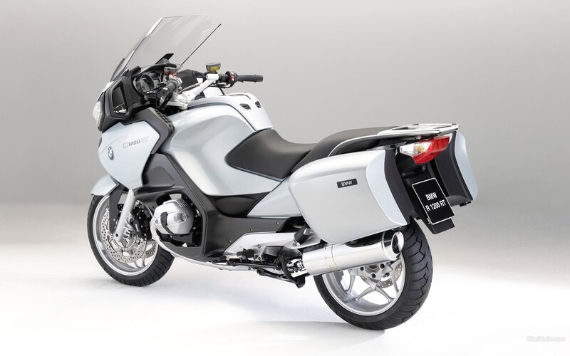 Silver BMW Motorcycle — White, Neutral, Photograph, Windshield, Saddlebags, Exhaust, Black