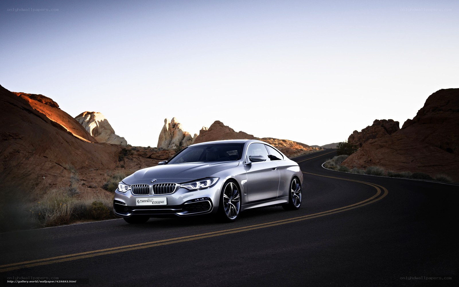 Silver BMW on desert road