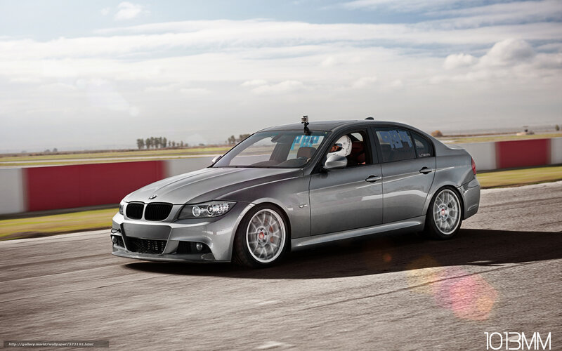 Silver BMW on Racetrack — Gray