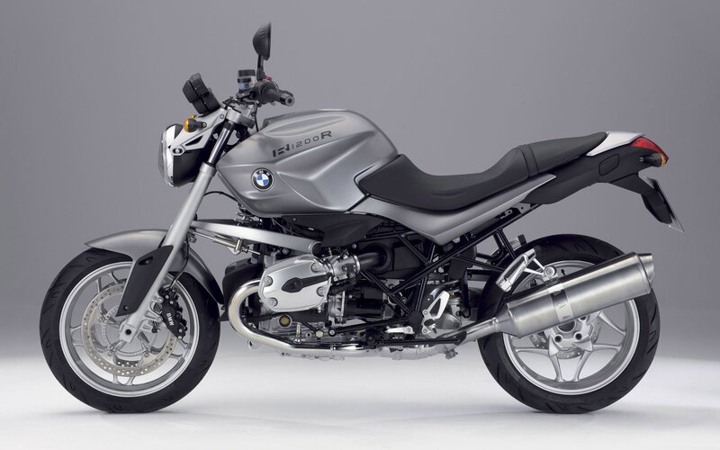 silver BMW R1200R motorcycle