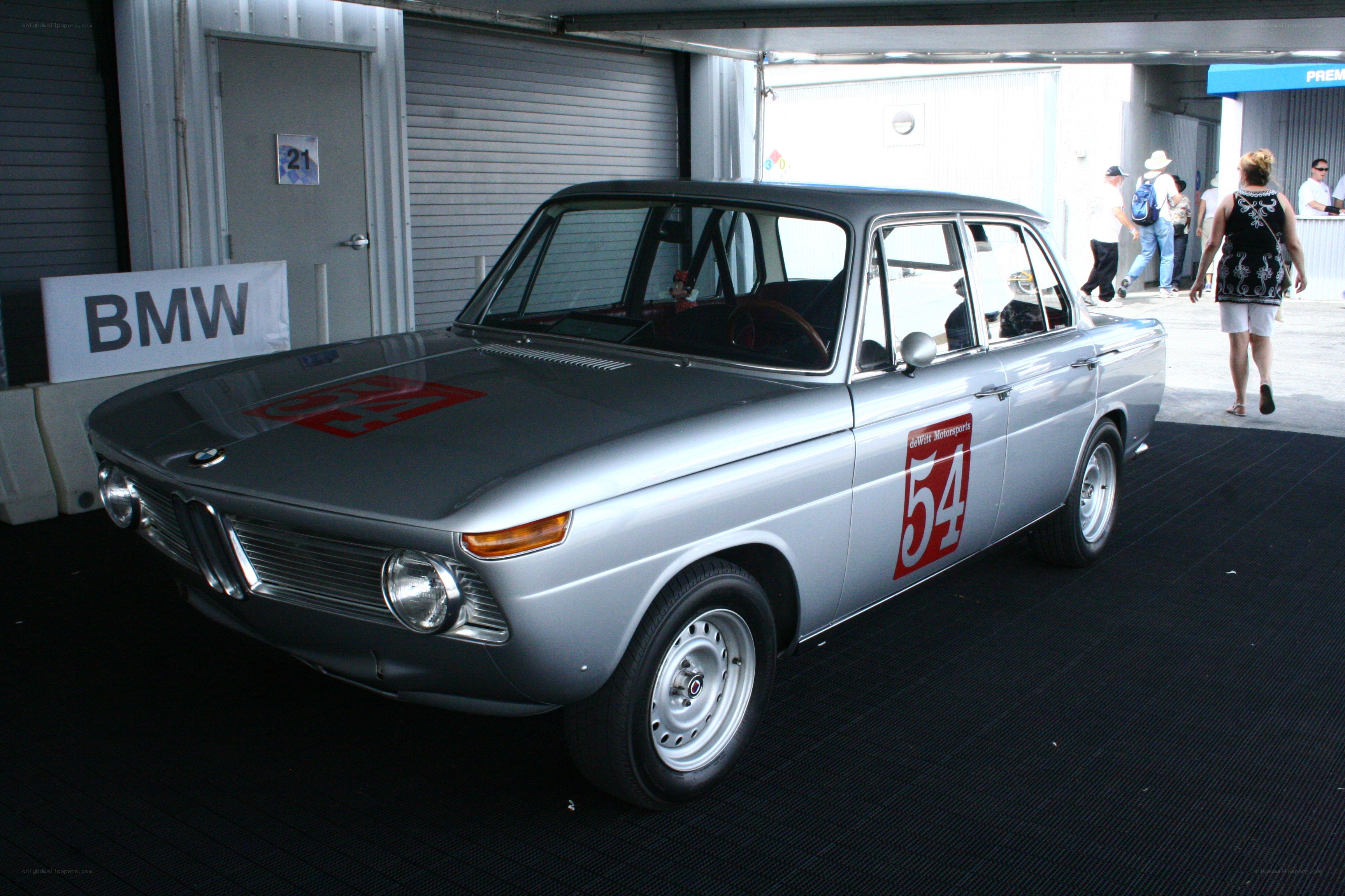 Silver BMW race car on display