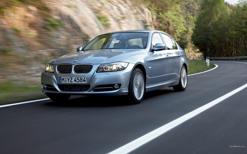 Silver BMW Sedan — Dynamic, Afternoon, Photograph, Car, Road, Trees, Gray