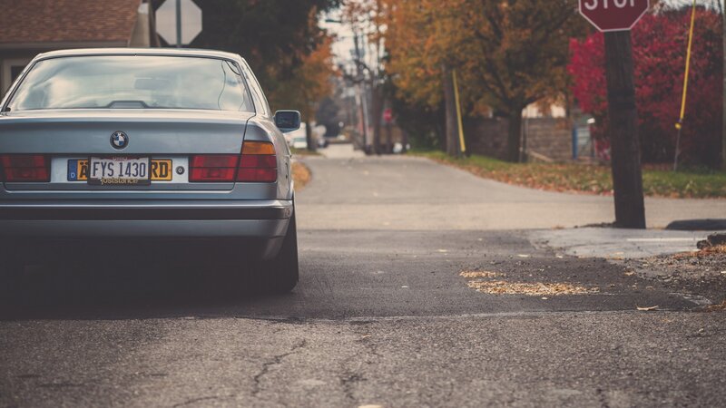 Silver BMW Sedan — Gray, Calm, Autumn