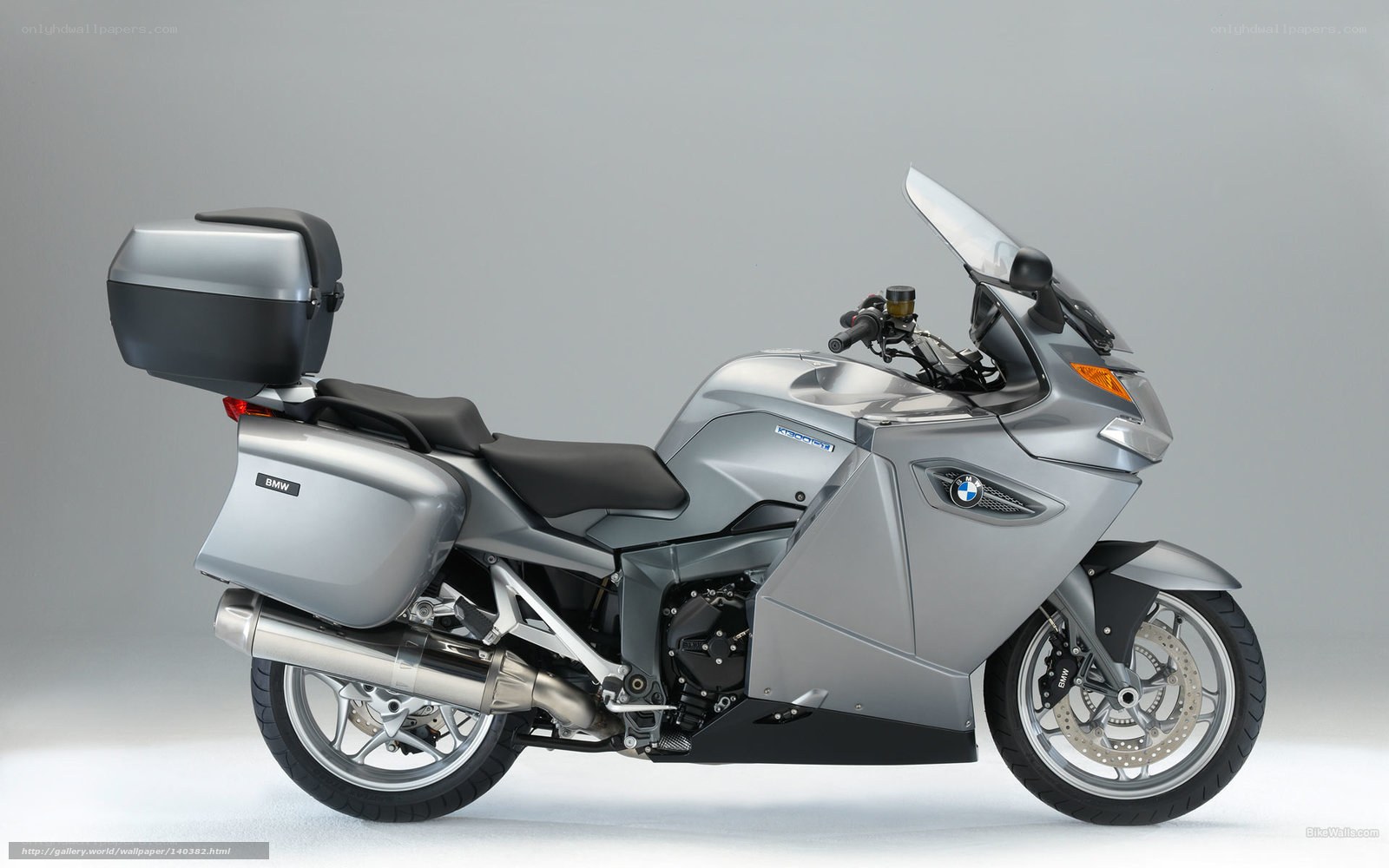 silver BMW touring motorcycle