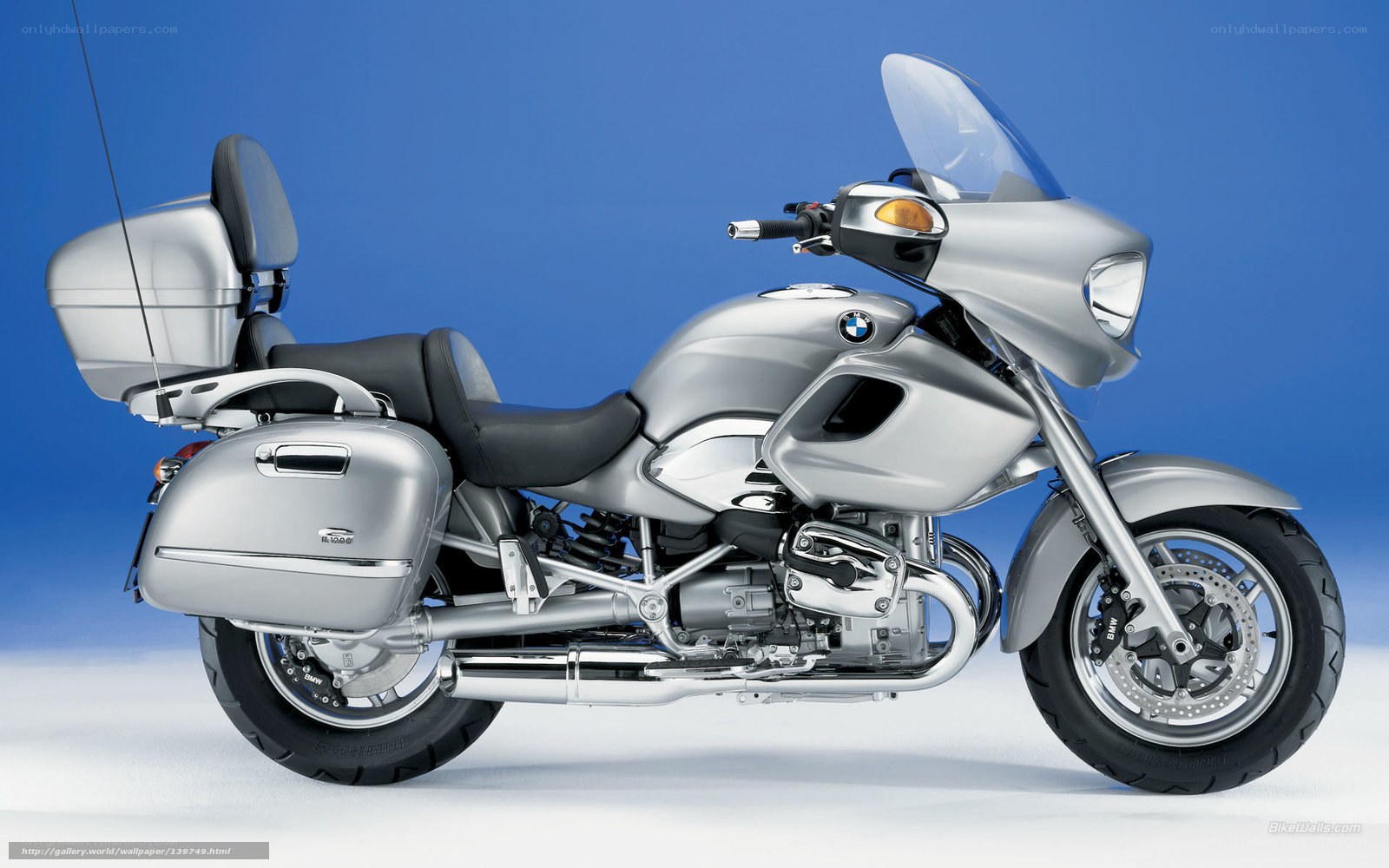 silver BMW touring motorcycle