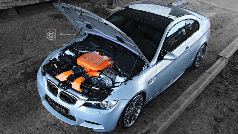 Silver BMW with orange engine