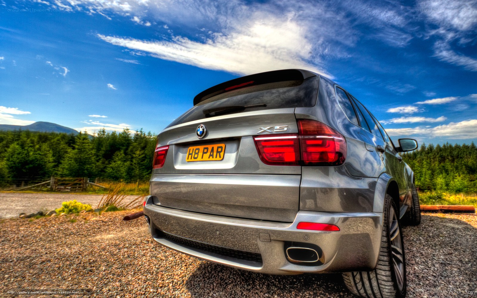 Silver BMW X5 in a scenic setting
