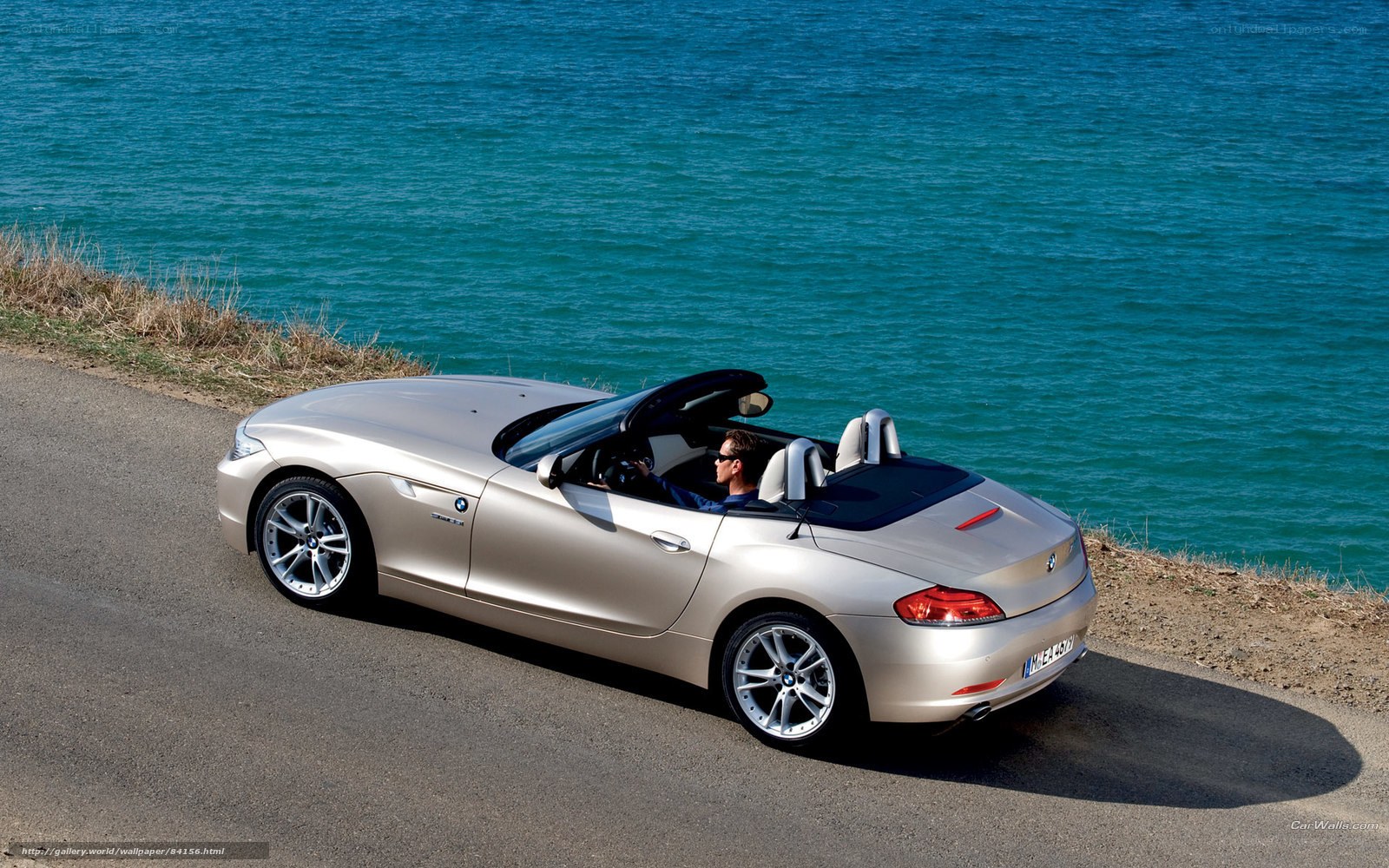 Silver BMW Z4 by the sea