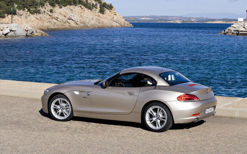 Silver BMW Z4 by the sea