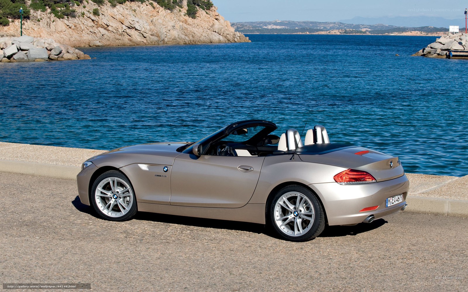 Silver BMW Z4 by the sea