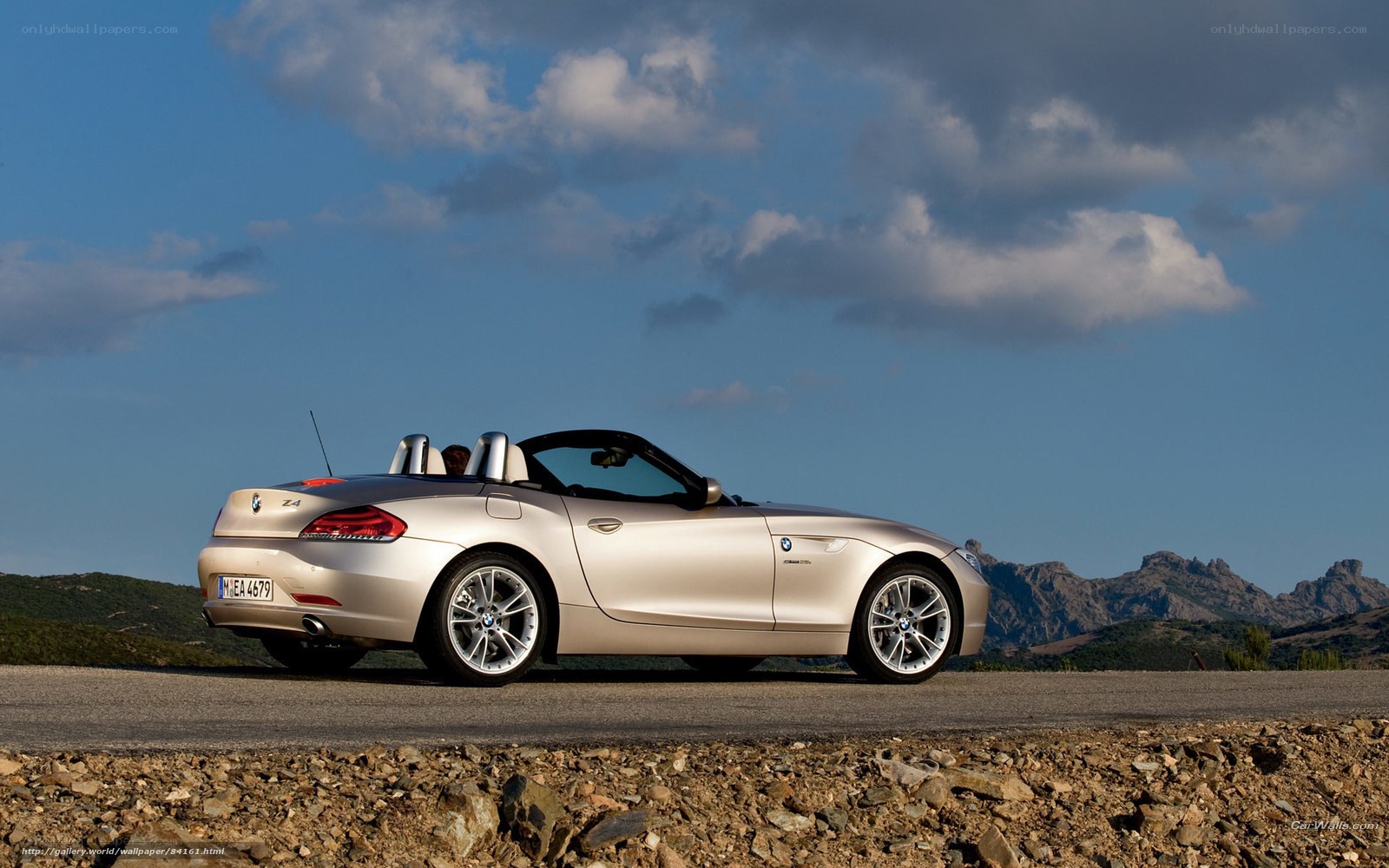 Silver BMW Z4 convertible on road